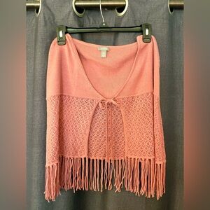 Ann Taylor pink Silk Fringe Sweater Shawl lightweight wrap, size Small Medium
